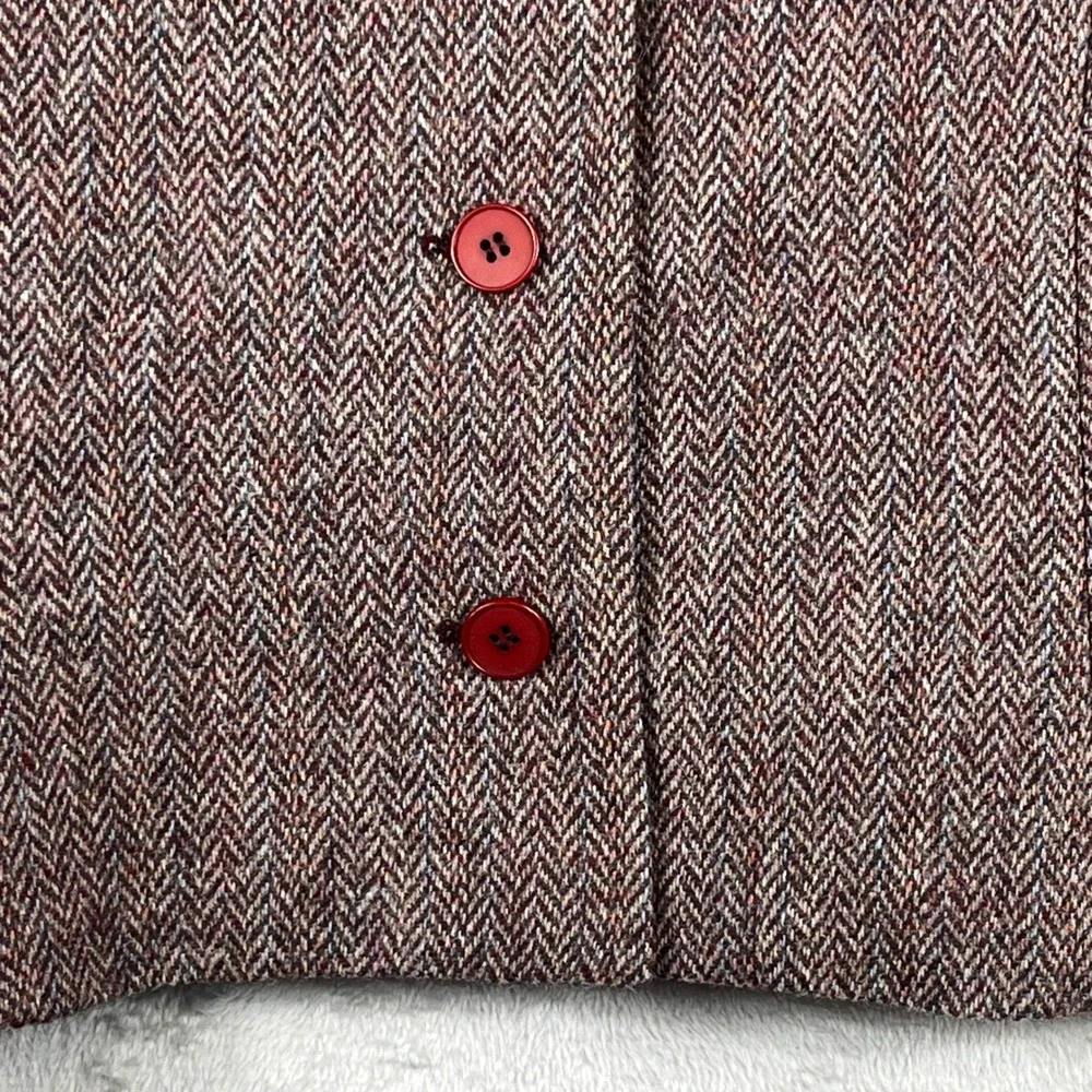VINTAGE Raffinati Wool Blazer 8 Gray Burgundy Herringbone Lined Canada Trim
